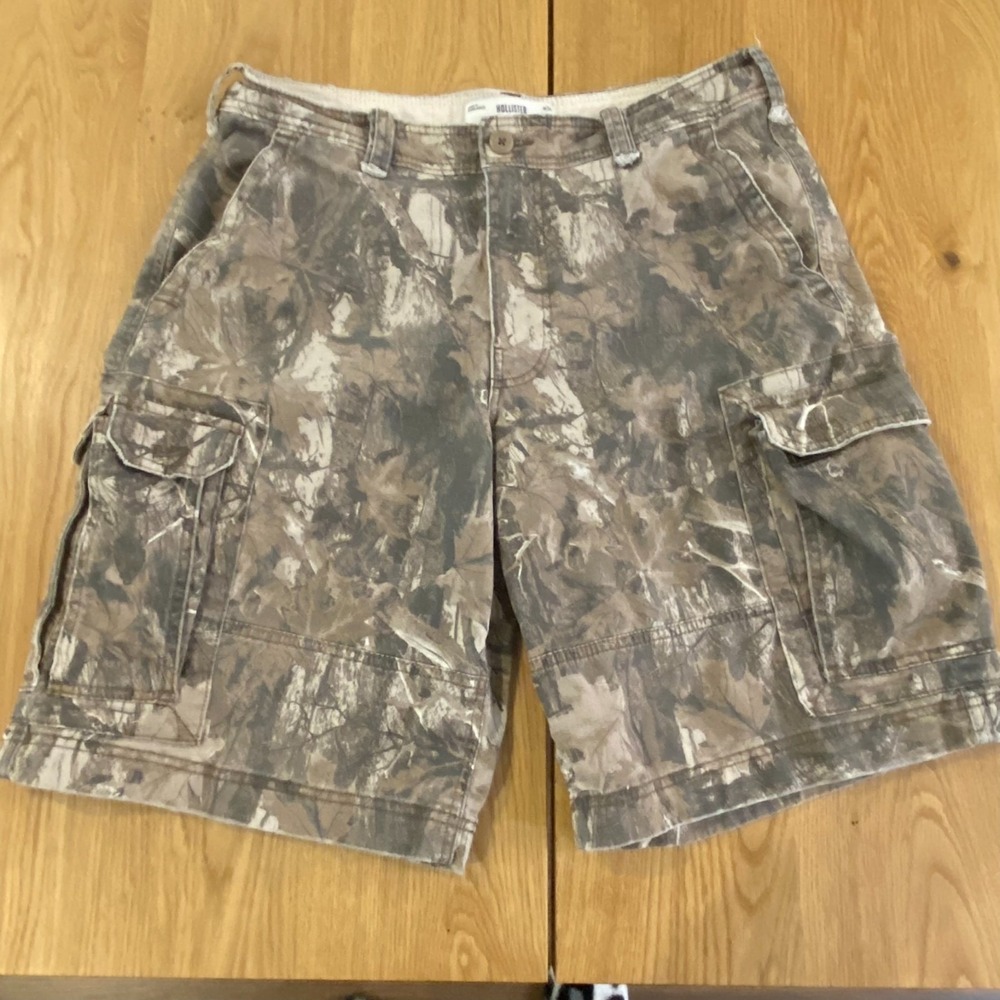 Hollister Cargo Baggy Shorts Oak Camo Style Men's 34 Green Y2K Utility Skate